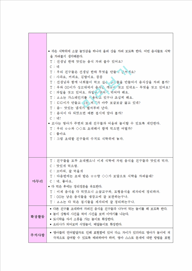 1000원][역할놀이 모의수업 지도안] 만2세 아동 대상 모의수업 지도안 ( 주제  여러 가지 놀이와 놀잇감).hwp